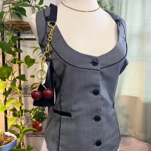 Y2K Stooshy Button Vest Top Size XL Corpcore Grunge Office Siren - Picture 3 of 8